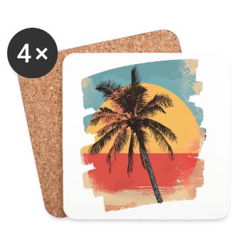 Palm Tree Sunset Summer Sun - Coasters (set of 4) - white - Front