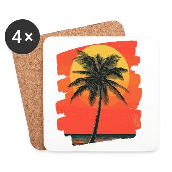 Palm Tree Sunset Summer Sun - Coasters (set of 4) - white - Front