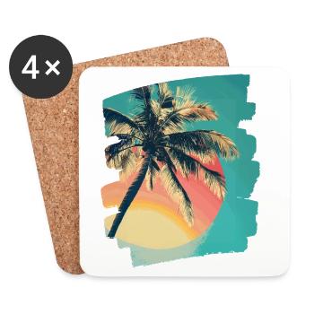 Palm Tree Sunset Summer Sun - Coasters (set of 4) - white - Front
