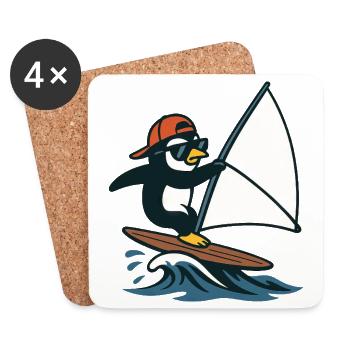 Cool Penguin Windsurfing Summer Water Sports - Coasters (set of 4) - white - Front