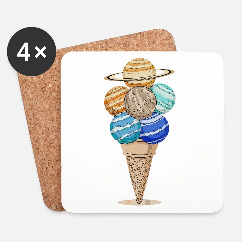 Planeten Eiswaffel im Anime Stil - Untersetzer (4er-Set) - Weiß