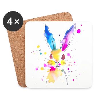 Abstraktes Aquarell-Kaninchen 🐇 - Untersetzer (4er-Set) - Weiß - Vorne