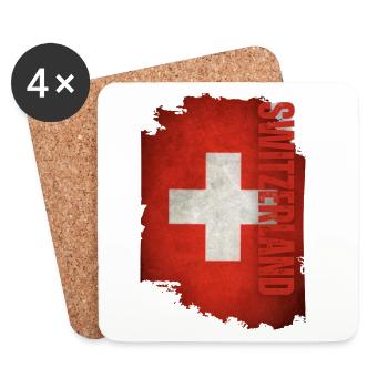 Drapeau vertical de la Suisse, j’aime la Suisse - Dessous de verre (lot de 4) - blanc - Devant