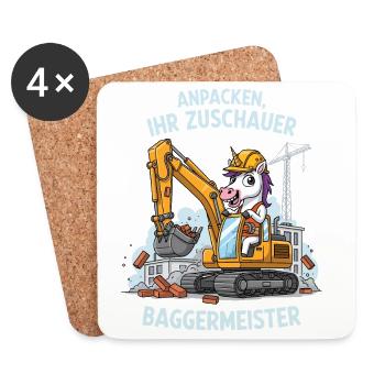 Einhorn Baggermeister - Untersetzer (4er-Set) - Weiß - Vorne