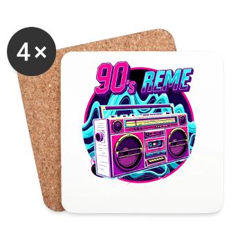 90s - Neon Boombox Retro Music Style - Coasters (set of 4) - white - Front