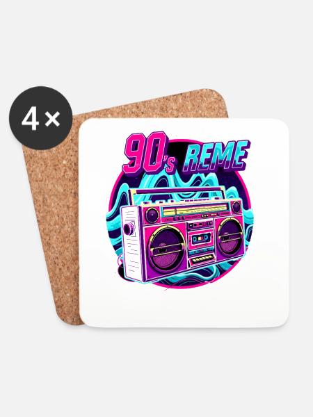 90s - Neon Boombox Retro Musik Style - Untersetzer (4er-Set) - Weiß