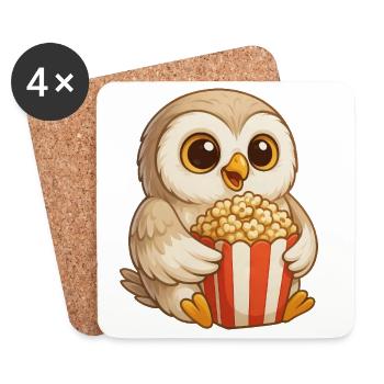 Süße Schneeeule im Kino mit Popcorn Filmfans - Untersetzer (4er-Set) - Weiß - Vorne