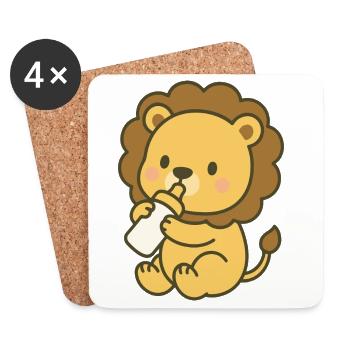 Milk King Cub - Bébé Lion avec Biberon - Dessous de verre (lot de 4) - blanc - Devant