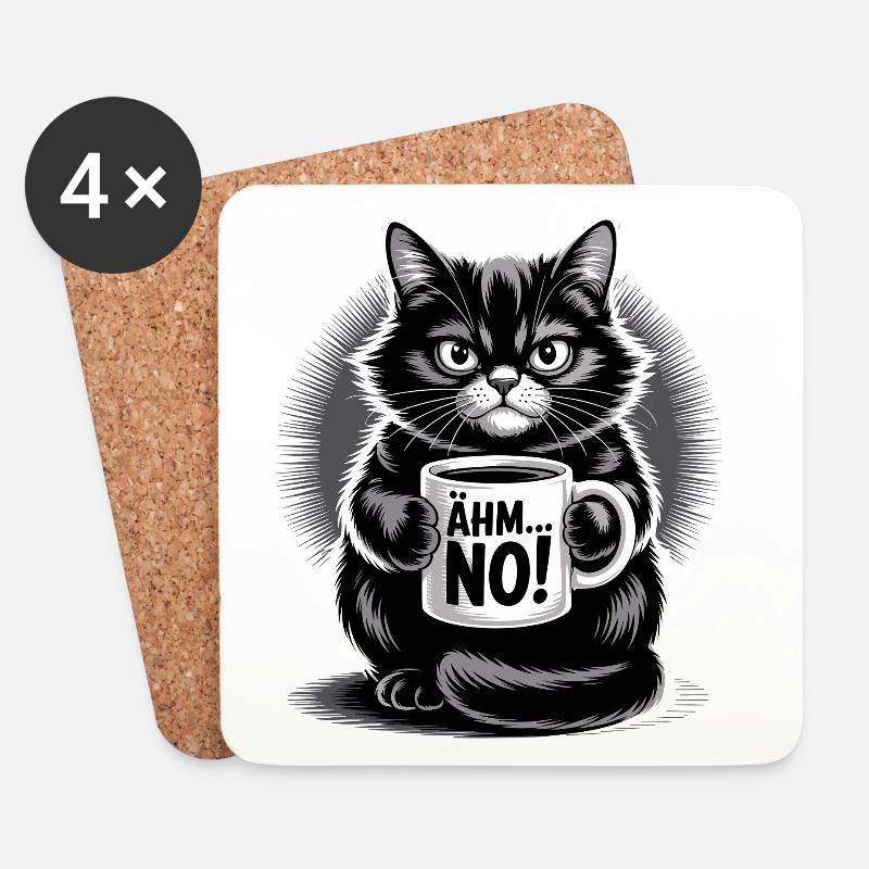 Ähm... No! Katze Mit Kaffee Humor - Untersetzer (4er-Set) - Weiß