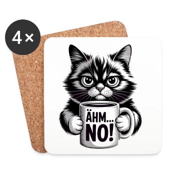 Ähm... No! Katze Mit Kaffee Humor - Untersetzer (4er-Set) - Weiß - Vorne