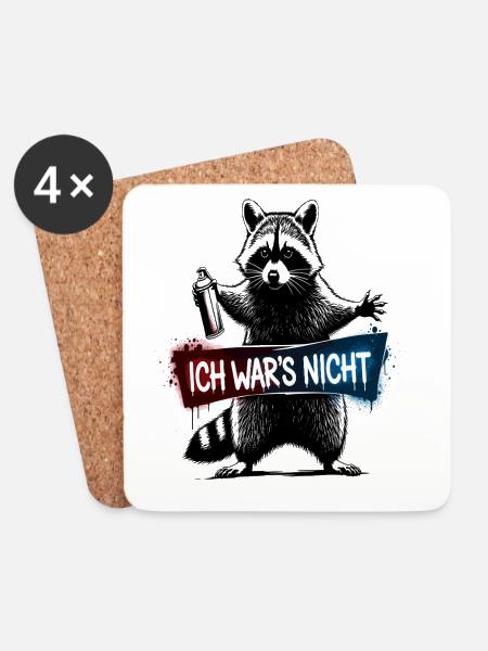 Ich War's Nicht - Waschbär Sprayer Humor Tier - Untersetzer (4er-Set) - Weiß
