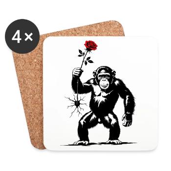 Singes à la rose rouge – Banksy Inspiration - Dessous de verre (lot de 4) - blanc - Devant