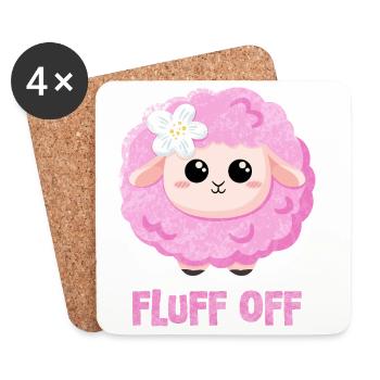 Rosa Schaf mit Spruch lustig - Fluff off - Untersetzer (4er-Set) - Weiß - Vorne