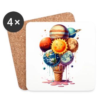 Cream Planet Waffle Système solaire de crème glacée - Dessous de verre (lot de 4) - blanc - Devant