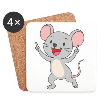 Tanzende Spaßmaus - Untersetzer (4er-Set) - Weiß - Vorne