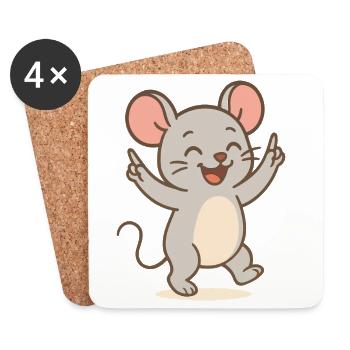 Souris porte-bonheur - Dessous de verre (lot de 4) - blanc - Devant