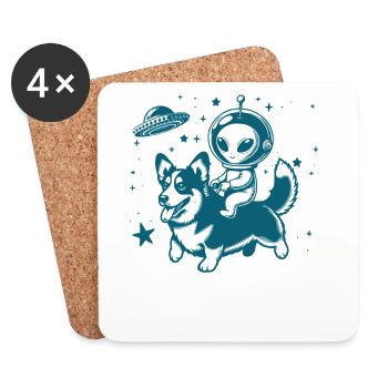 Alien et Corgi Love - Dessous de verre (lot de 4) - blanc - Devant