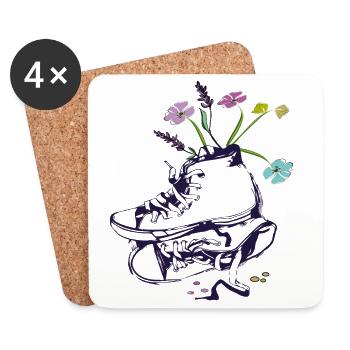 Wanderschuhe mit Blumen,Spazierengehen in Natur - Untersetzer (4er-Set) - Weiß - Vorne