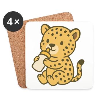 Baby cheetah with bottle - Coasters (set of 4) - white - Front