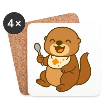 Seeotter-Snacktime - Untersetzer (4er-Set) - Weiß - Vorne