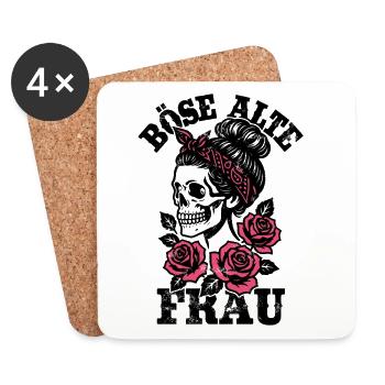 Böse alte Frau - Totenkopf - Rosen - Spruch - Untersetzer (4er-Set) - Weiß - Vorne