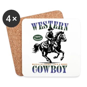 Western Cowboy – Buckle Up, Not for Beginners - Coasters (set of 4) - white - Front