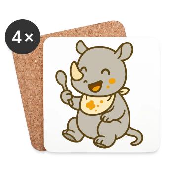 Nourrir avec le bébé rhinocéros – Doux et sauvage - Dessous de verre (lot de 4) - blanc - Devant