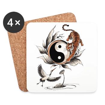 Tiger und Kranich Yin Yang Balance Art - Untersetzer (4er-Set) - Weiß - Vorne