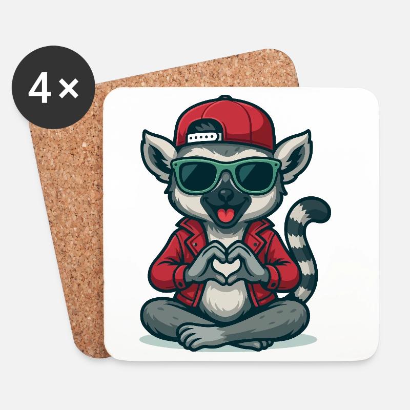Lemur Love Vibes - Untersetzer (4er-Set) - Weiß