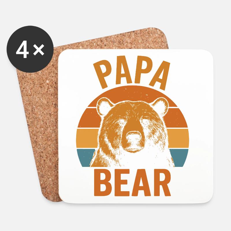 Papa Bear Starker Bärenpapa Retro Look - Untersetzer (4er-Set) - Weiß