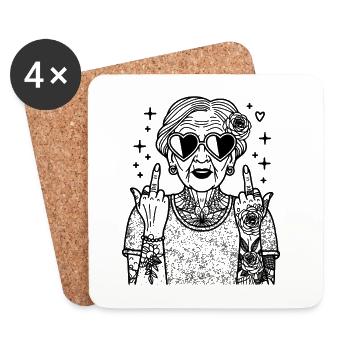Coole Oma – Retro Clipart mit Sonnenbrille - Untersetzer (4er-Set) - Weiß - Vorne