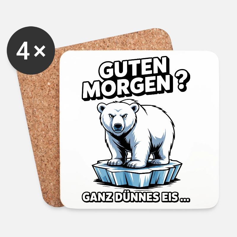 Guten Morgen? Ganz dünnes Eis! Lustiger Eisbär - Untersetzer (4er-Set) - Weiß