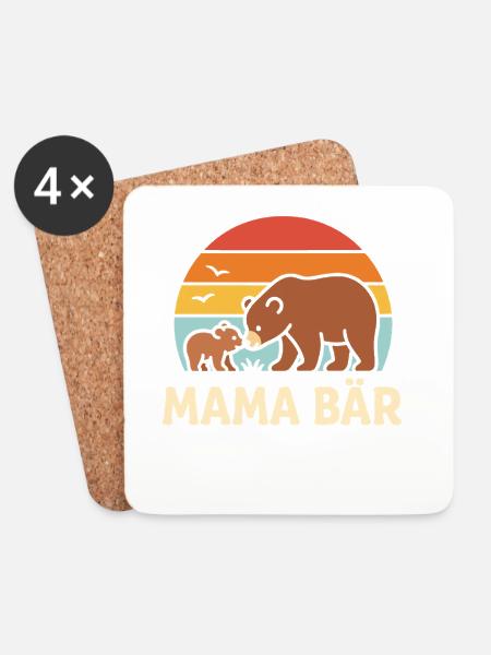 Mama Bär Retro Sonnenuntergang süßes Mutter Kind - Untersetzer (4er-Set) - Weiß