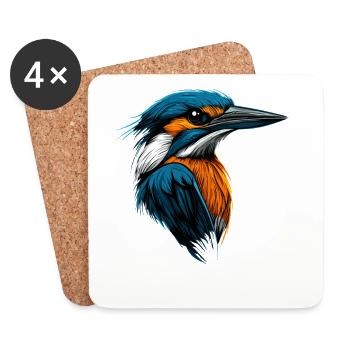 Martin-pêcheur Martin-pêcheur Oiseau mignon Martin-pêcheur Kingfisher - Dessous de verre (lot de 4) - blanc - Devant