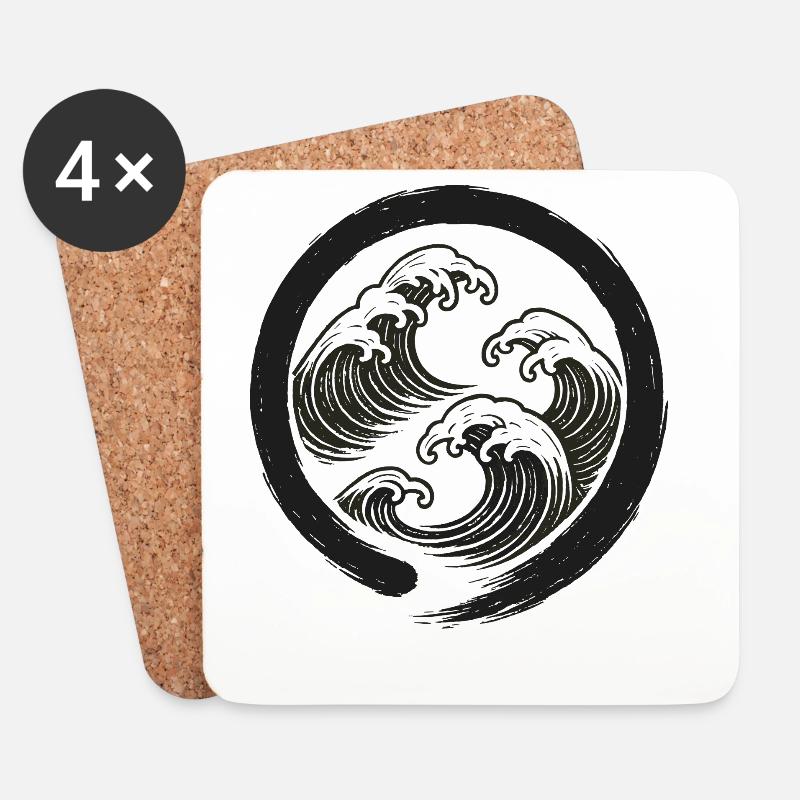 Zen-Wellen Enso-Kreis-Symbol - Untersetzer (4er-Set) - Weiß
