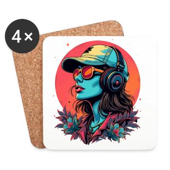 Futuristic DJane with headphones - Coasters (set of 4) - white - Front