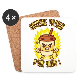 KOFFEIN POWER ÜBER 9000! - Kawaii-Manga-Humor - Untersetzer (4er-Set) - Weiß - Vorne