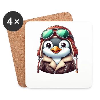 Cooler Pinguin Pilot im Flugzeug Flieger Cartoon - Untersetzer (4er-Set) - Weiß - Vorne