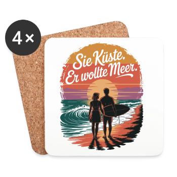 Sie Küste Er Wollte Meer Strand Liebe Welle Surfer - Untersetzer (4er-Set) - Weiß - Vorne