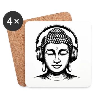 Buddha with Headphones Mindfulness Music Boho Zen - Coasters (set of 4) - white - Front