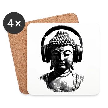 Buddha with Headphones Mindfulness Music Boho Zen - Coasters (set of 4) - white - Front