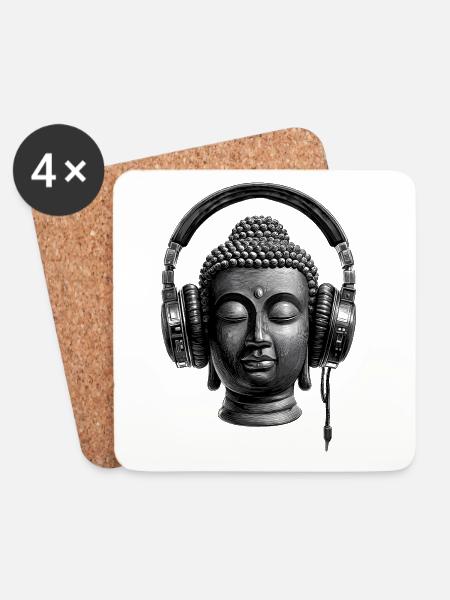 Buddha mit Kopfhörern Achtsamkeit Musik Boho Zen - Untersetzer (4er-Set) - Weiß