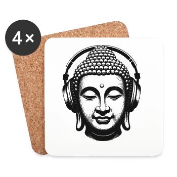 Buddha with Headphones Mindfulness Music Boho Zen - Coasters (set of 4) - white - Front