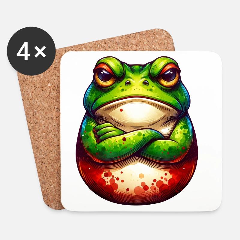 Frosch - Verschränkte Arme - Nö - Schlechte Laune - Untersetzer (4er-Set) - Weiß