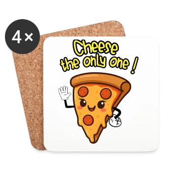 KÄSE DER EINZIGE! - Kawaii Pizza Humor - Untersetzer (4er-Set) - Weiß - Vorne