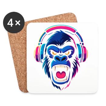Neon Gorilla With Headphones - Coasters (set of 4) - white - Front