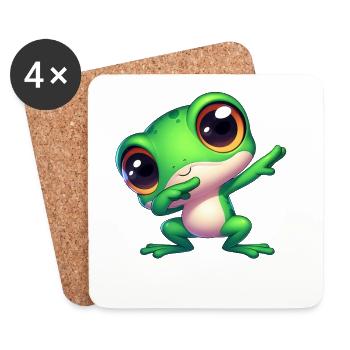 Cute Frog Dab Gamer Animal Welfare Cartoon - Coasters (set of 4) - white - Front