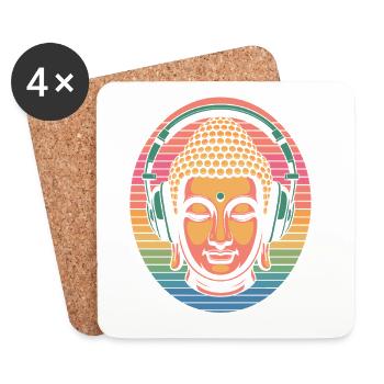 Buddha with Headphones Mindfulness Music Boho Zen - Coasters (set of 4) - white - Front