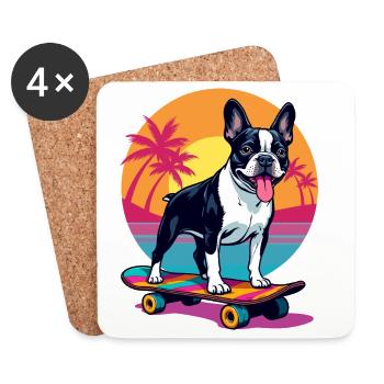 Bouledogue patineur - Dessous de verre (lot de 4) - blanc - Devant