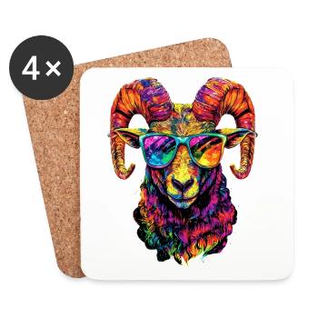 Widder Mufflon Aries Wilde Schafe Männliches Schaf - Untersetzer (4er-Set) - Weiß - Vorne